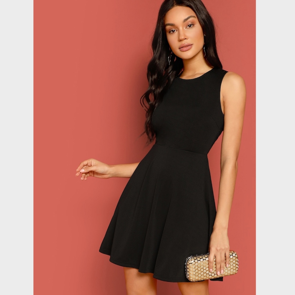 Lace Open Back Skater Mini Dress Black - Picture 2 of 9